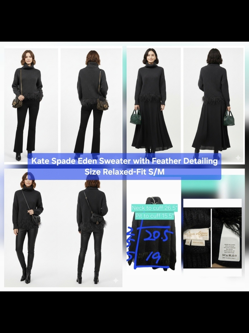 Kate Spade Eden Sweater with Feather Detailing Size: Relaxed-Fit S/M